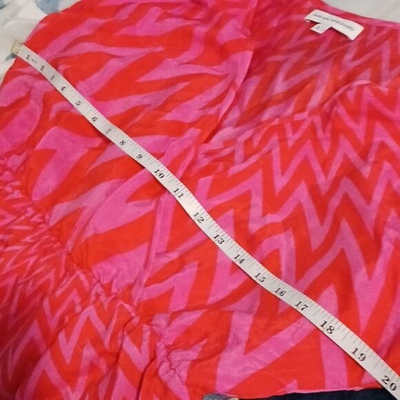 Amanda Uprichard Silk Pink‎ Red Zig Zag Pattern Mini Empire Waist Dress Size L - Picture 8 of 11